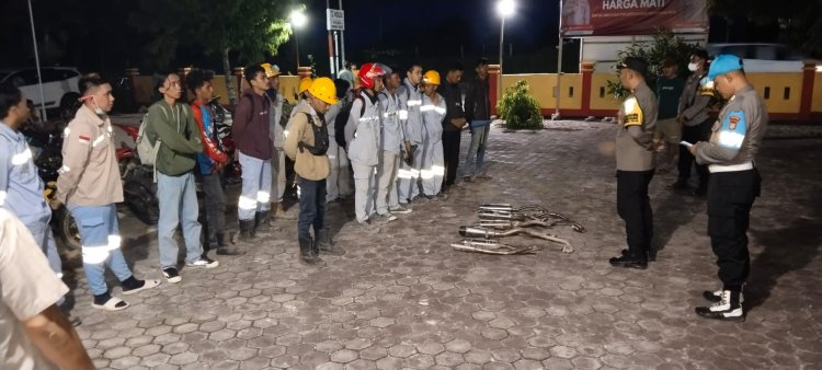 Razia Knalpot Bogar/Knalpot Brong di Depan Mako Polsek Bungku Barat, 29 Unit R2 Diamankan