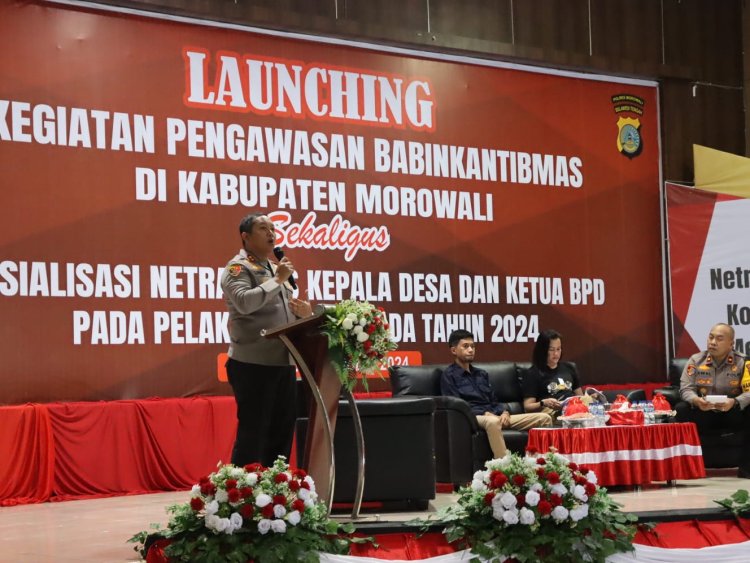 Kapolres Morowali Sebagai Narasumber Kegiatan Launching Pengawasan Bhabinkamtibmas dan Sosialisasi Netralitas Kepala Desa serta Ketua BPD Pada Pilkada Morowali 2024