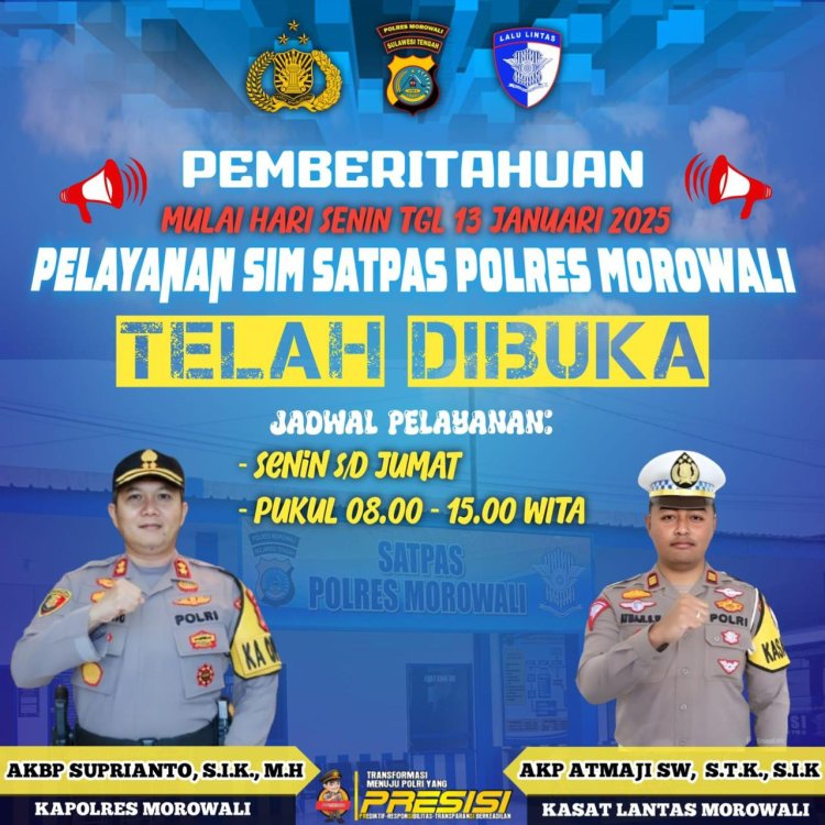 Polres Morowali Resmi Membuka Layanan Pembuatan dan Perpanjangan SIM