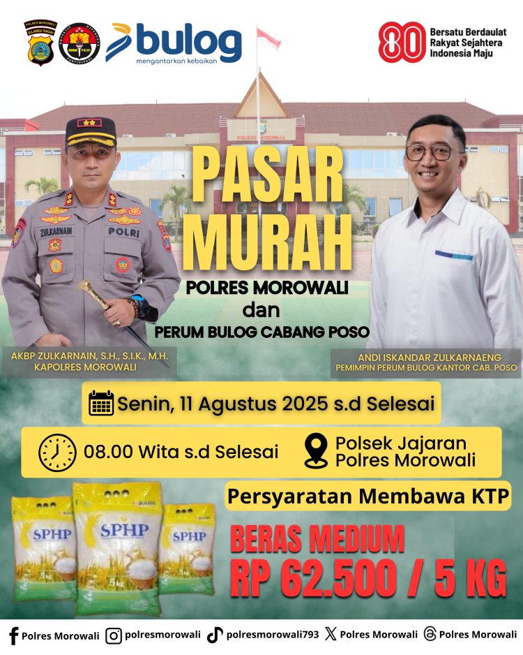 Polres Morowali dan Bulog Poso Gelar Pasar Murah Serentak, Sediakan 12 Ton Beras untuk Masyarakat